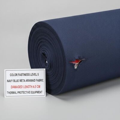Color Fastness Level 5 Navy Blue Meta Aramid Fabric Offering Damaged Length 4.5 Cm Designed for Thermal Protective Equipment